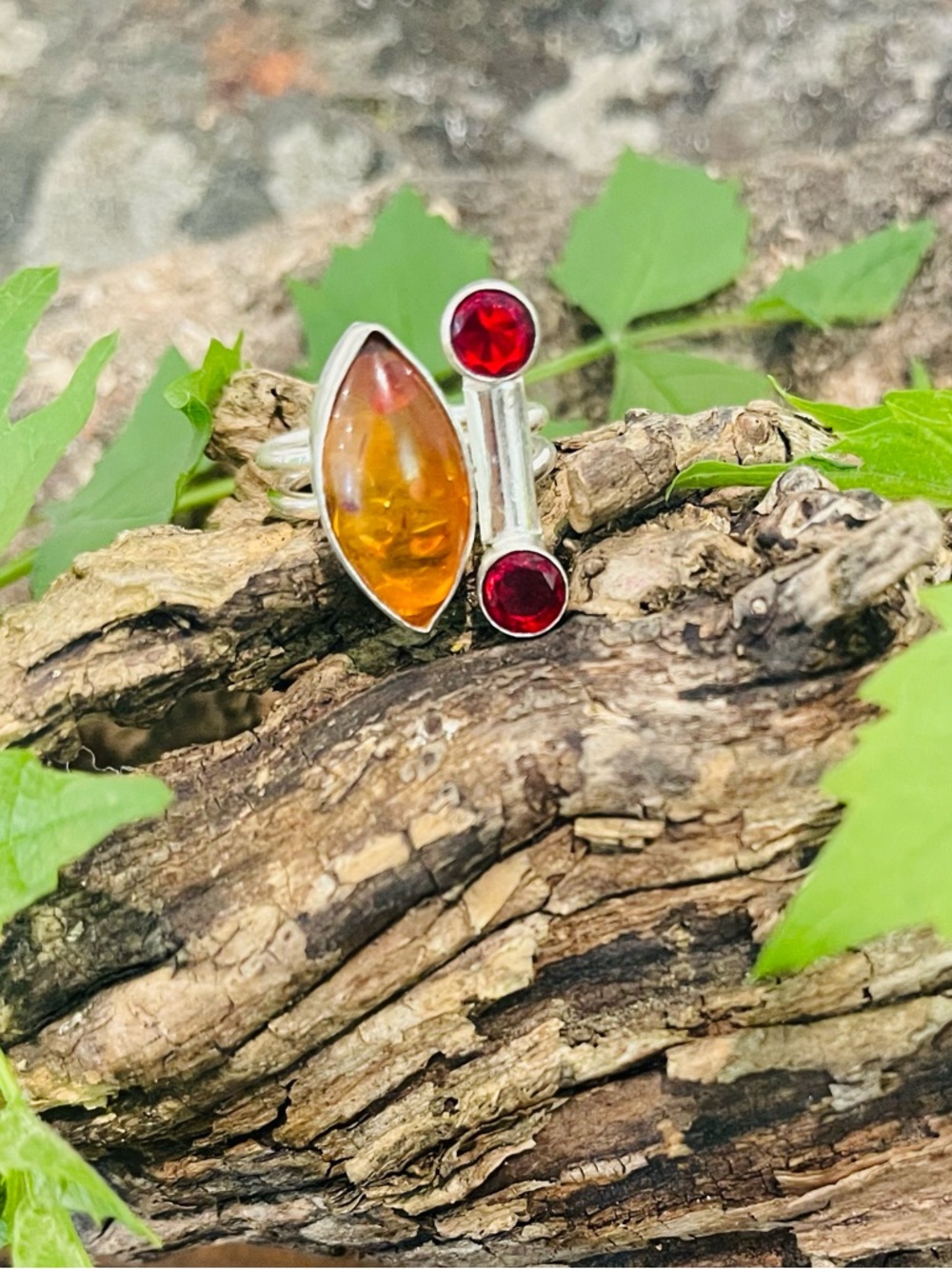Amber Garnet 925 Sterling Silver Ring